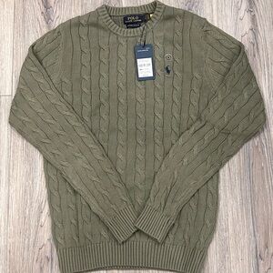 BRAND NEW MENS SMALL POLO OLIVE COLOURED SWEATER WITH NAVY BLUE CREST WITH TAGS